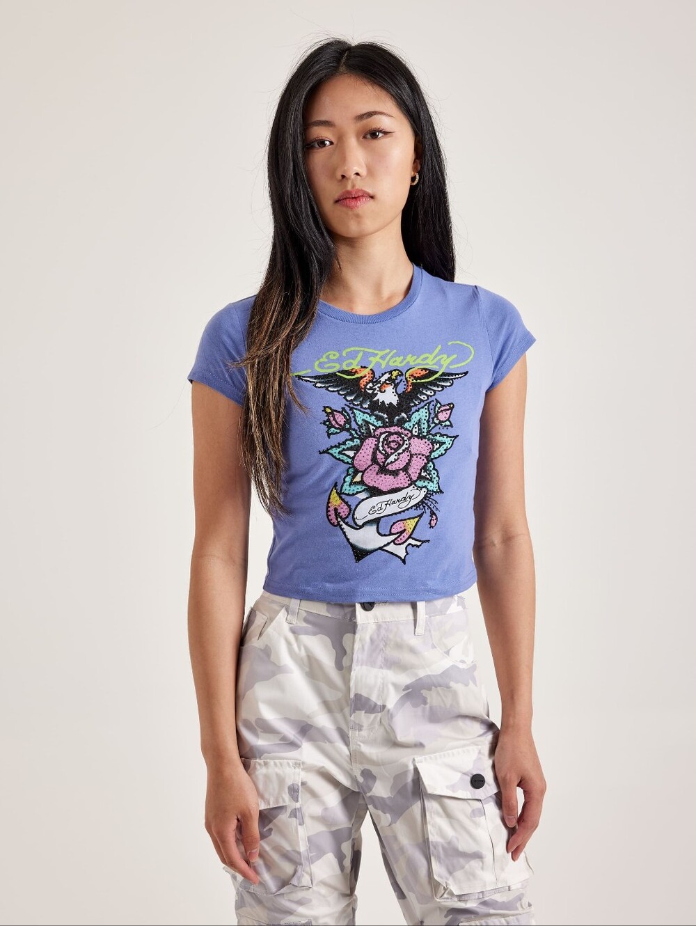 ❣️EUC Ed Hardy Eagle Anchor Baby Tee In Blue Size L